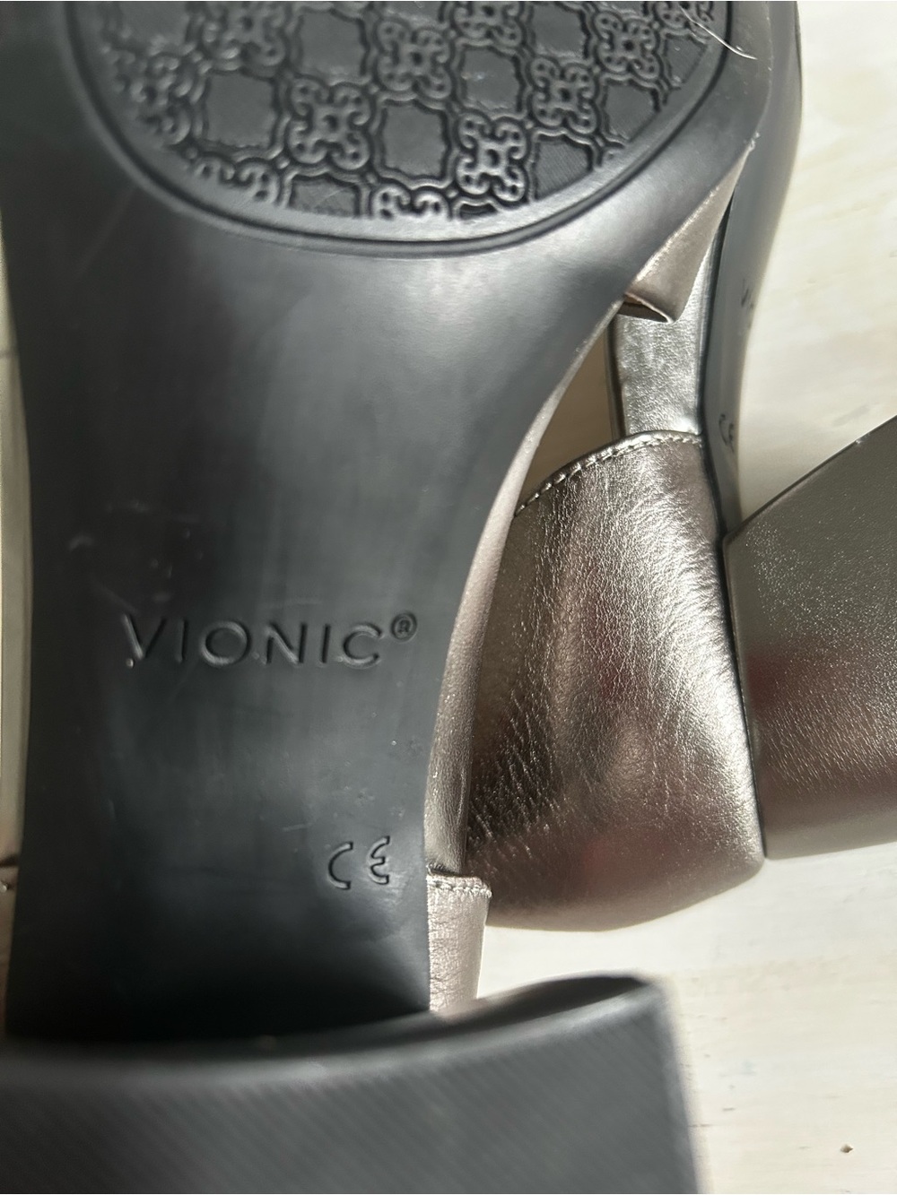 Vionic Metallic Pewter Ankle-Strap Block Heel Sandals, silver, women’s size 10. - Picture 6 of 9